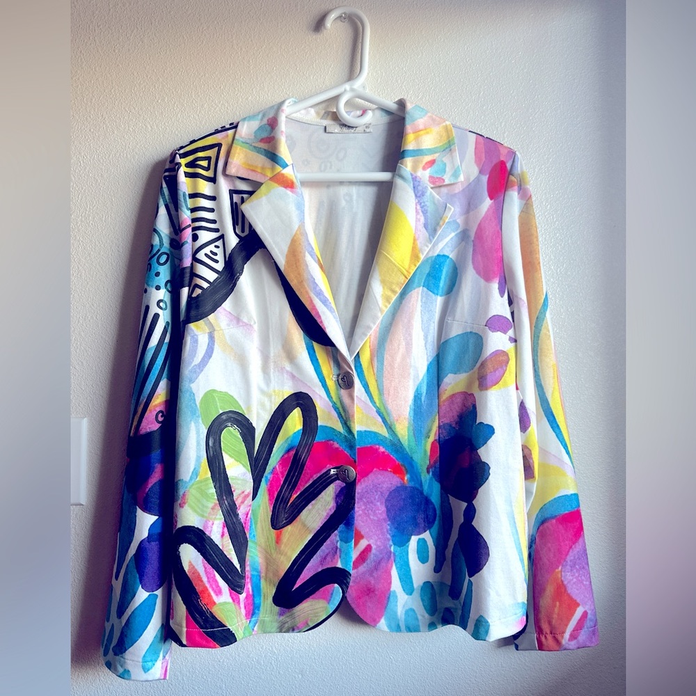 Missy bright printed jacket blazer with rhinestones.